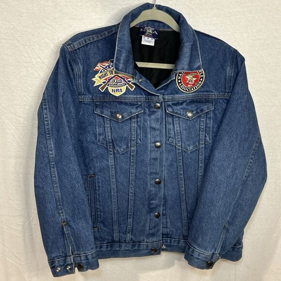 NRA Gear Women’s Denim Trucker Jean Jacket Concealed Carry Sz L made In USA - Picture 1 of 11